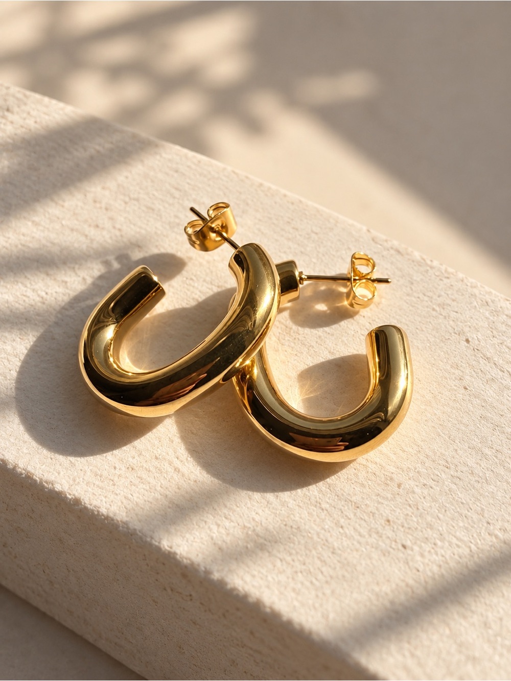 Gold Plated Chunky Hoop Stud Earrings - Women Jewelry